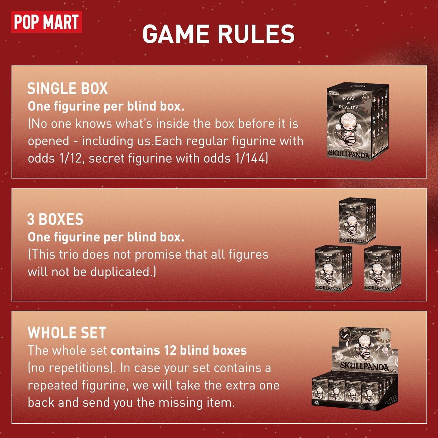 POP MART SKULLPANDA Image Of Reality Series Figures, SKULLPANDA Blind Box Figures, Random Design Action Figures Collectible Toys Home Decorations, Holiday Birthday Gifts for Girls and Boys, Single Box