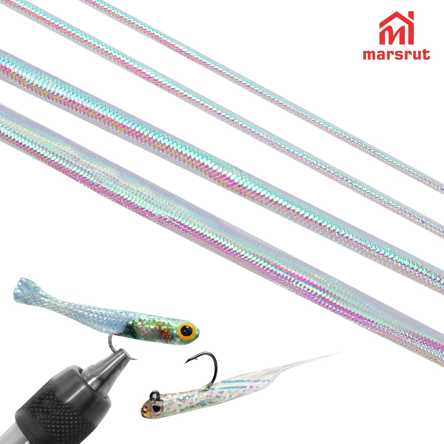 4pcs Mylar Tubing Fly Tying, 2/4/6/8mm Pearlescent Braid Tube Set for Fishing, Holographic Hollow Round Cord, Fish Pattern, Polyester Materials, 1 Meter Long Per Size