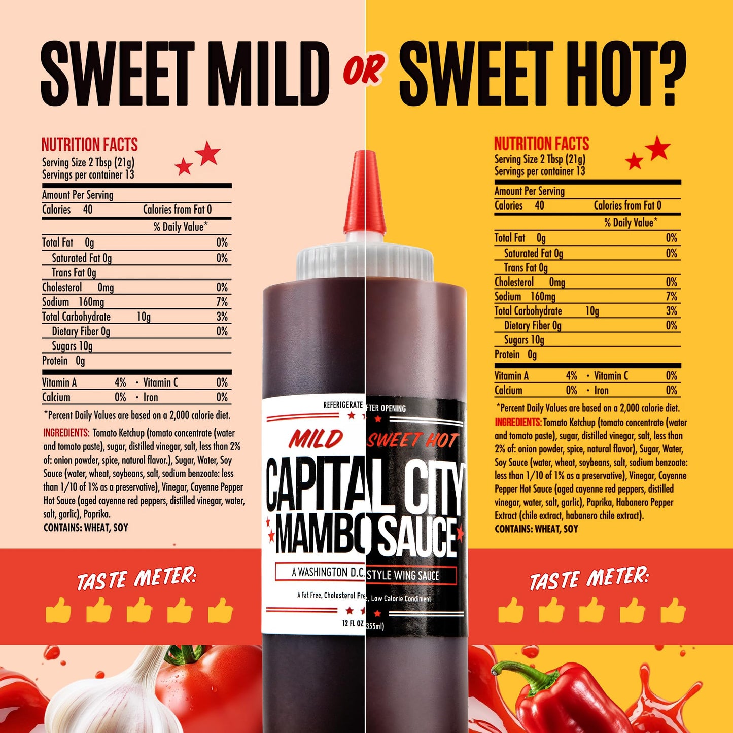 Capital City Mambo Sauce Sweet Hot & Mild Variety Pack, Washington DC Wing Sauces, Perfect Condiment for Wings Chicken Pork Beef Seafood Burgers Rice or Noodles, 12oz (2 Pack)