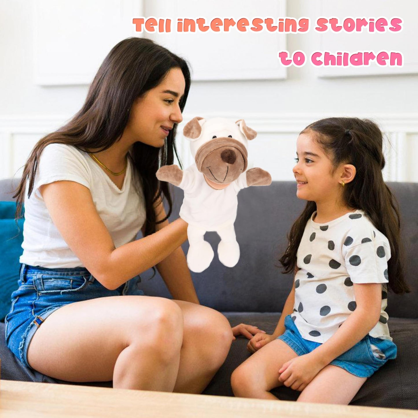 Easfan Puppy Hand Puppet Soft Animal Plush Toy with Movable Mouth Interactive Storytelling Cute Dog Toys Creativity and Imagination Christmas Birthday Gifts for Toddlers Kids,12.5''