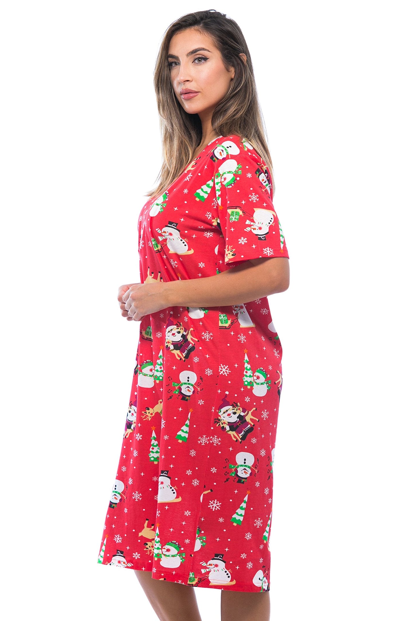 Just Love 4360-10003-XL Short Sleeve Nightgown Sleep Dress for Women Sleepwear, Red - Holiday Friends, X-Large