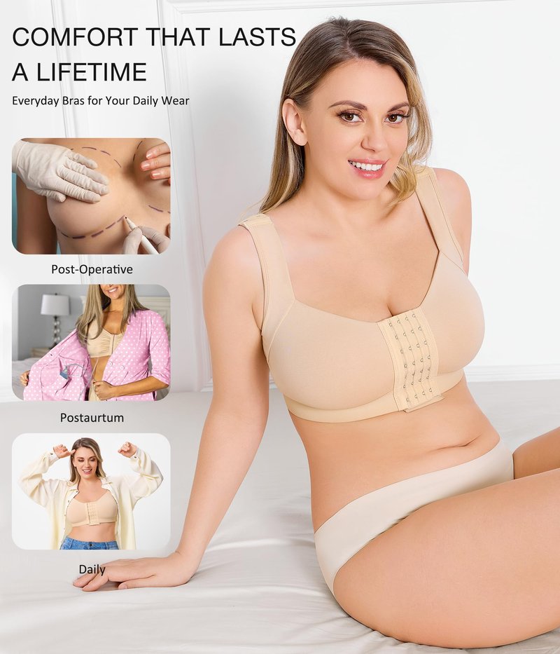 BRABIC Front Closure Post Surgery Compression Bras for Women Mastectomy Bra with Adjustable Straps Wirefree Beige