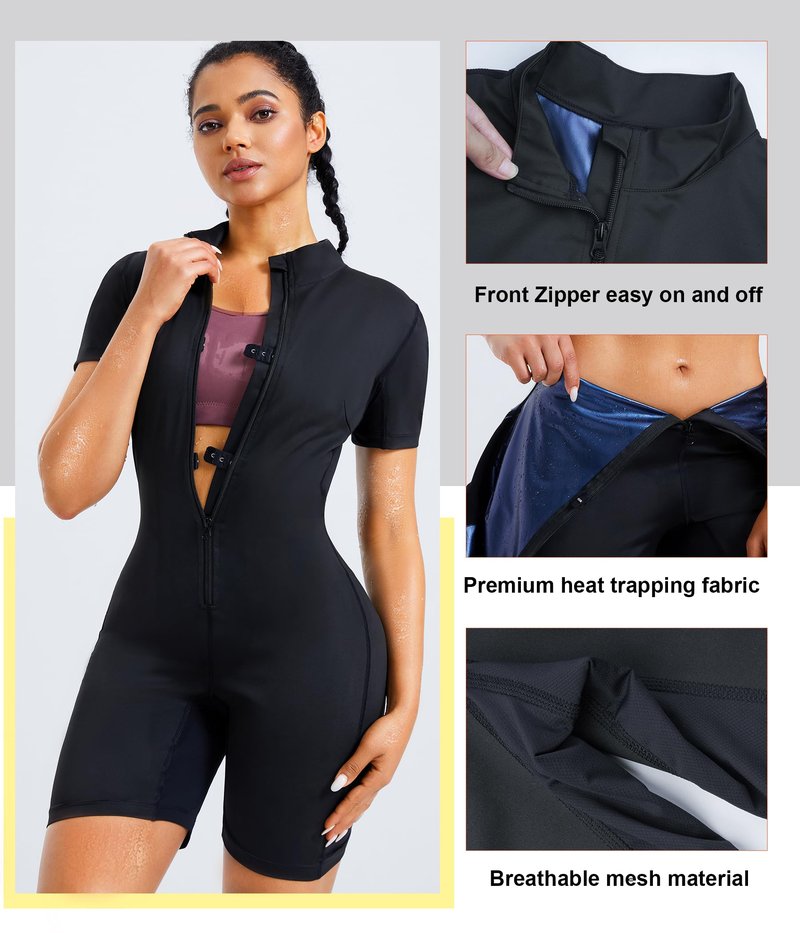 Junlan Sauna Suit for Women Full Body Jumpsuit Waist Trainers for Women Belly Fat Workout Sweat Suit(Silver,Medium)