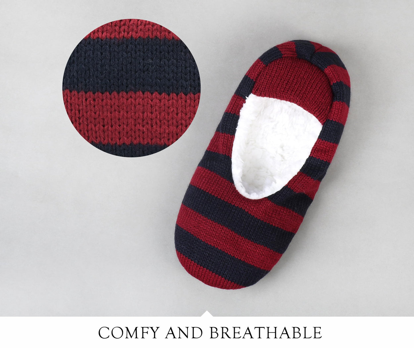 VAGUKU Mens Cozy Soft Sole Slipper Socks With Non Skid Bottoms, Warm Slipper Socks With Grippers For Men, Fuzzy House Slippers(Red Lattice01,10-13)