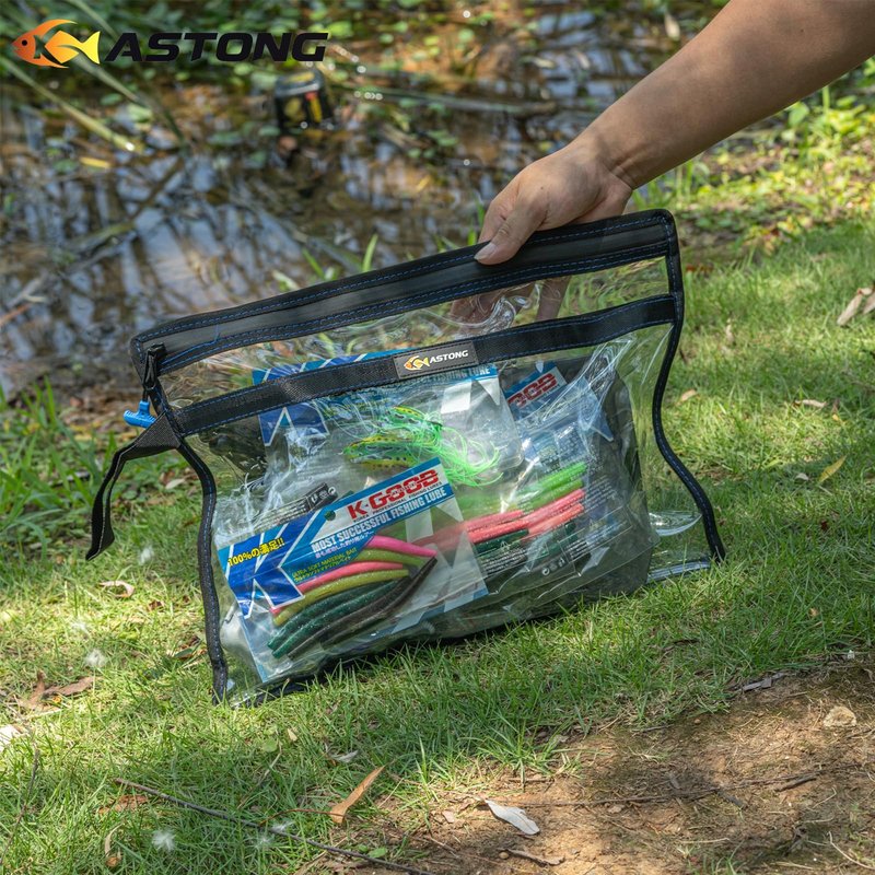 KASTONG 2 Layer Water-Proof Fishing Bait PVC Clear Storage Bag BaitShield Tackle Bag Storage for Bait Tackle Lures Soft Plastics and Fishing Gear Large Capacity 2 Size (MAS GIFT-PACKAGED 1M+1L)