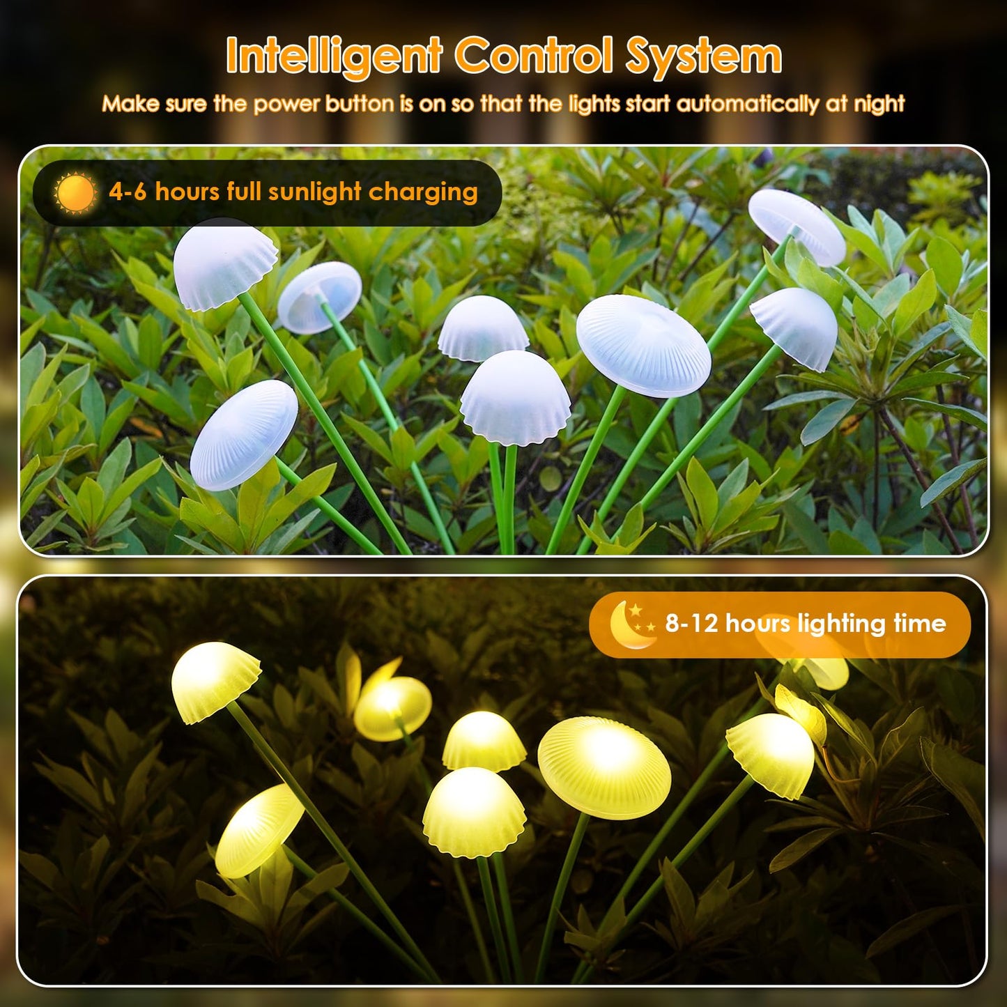 KAQ 4PK 32LED Solar Garden Lights Outdoor Waterproof | Solar Mushroom Lights for Outside Sway by Wind Firefly Fairy Light for Patio Pathway Garden Bush Yard Decorations (Warm White)