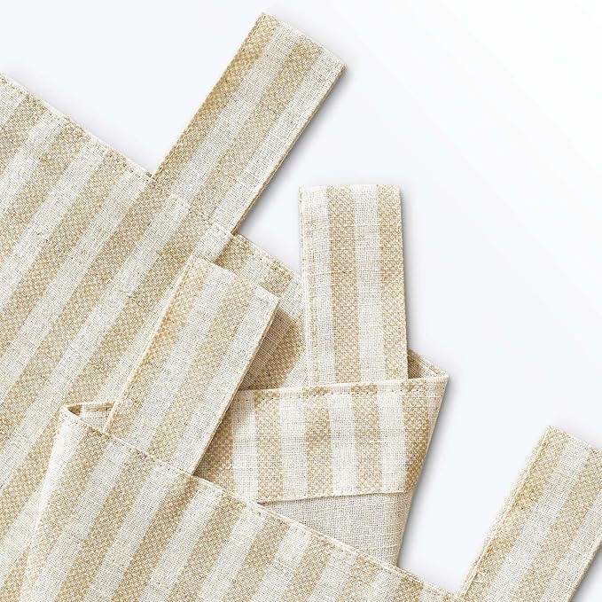 jinchan Tab Top Linen Kitchen Curtains 24 Inches Striped Tier Curtains Farmhouse Modern Cafe Style Small Window Treatments Airy Light Filtering Rod Pocket for Living Room Bathroom 2 Panels Beige