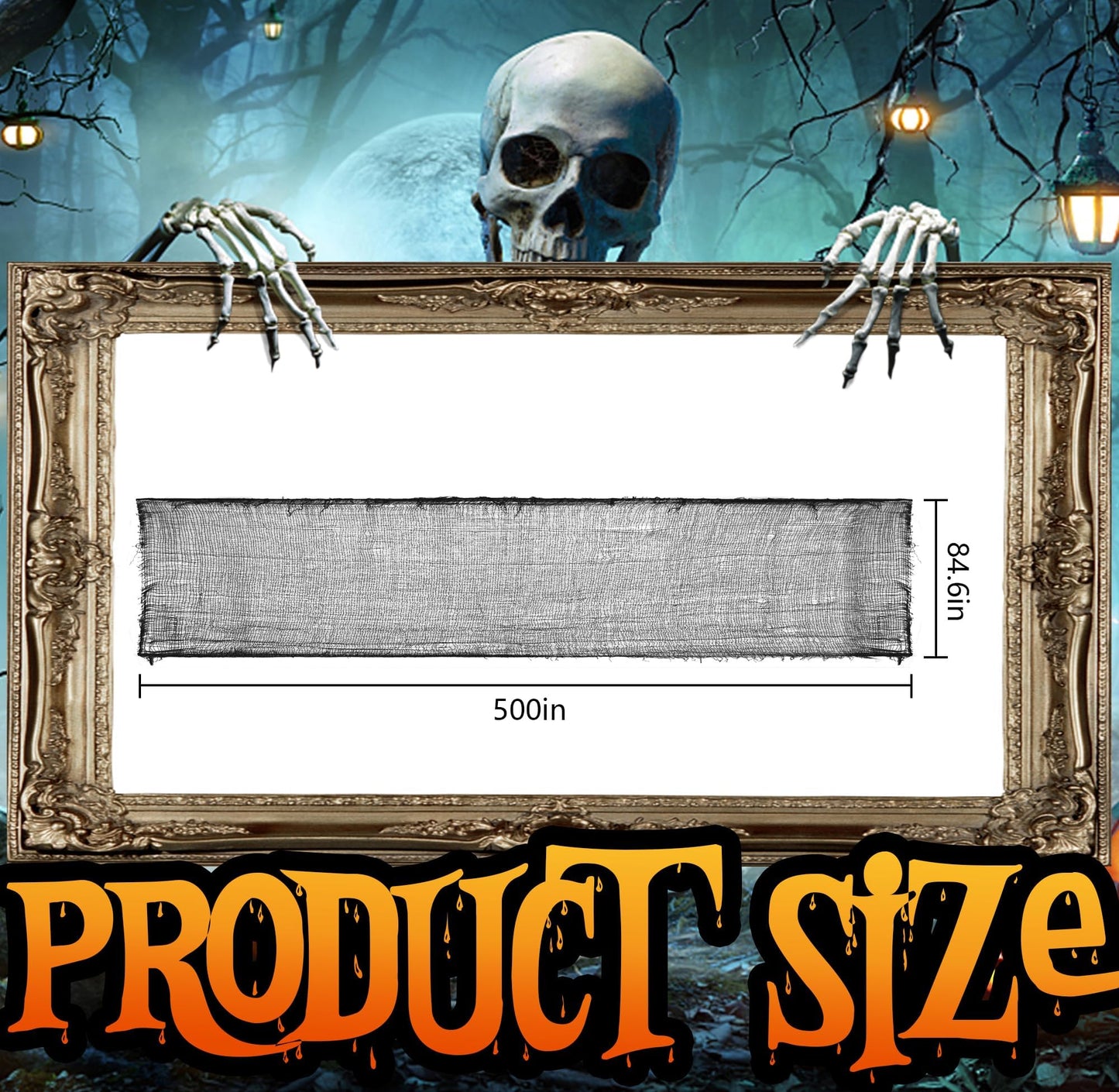 RunNico 500" x 85" Halloween Creepy Cloth - Black Halloween Spooky Fabric Cloth - Large Creepy Spooky Halloweens Decorations for Haunted House Window Backdrops Garden Party