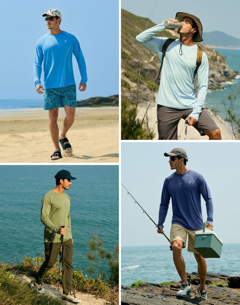 Pudolla Men's Sun Protection Shirts UV SPF UPF 50+ Long Sleeve Lightweight Quick Dry Shirts(Blue Gradient Shoal L)