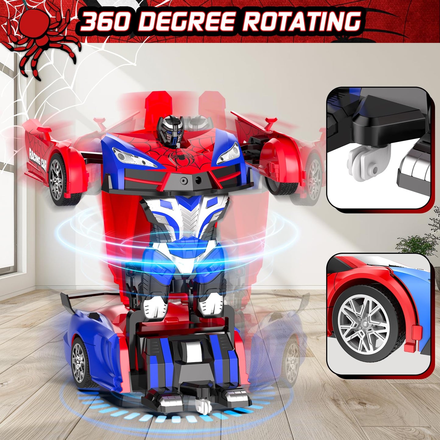 CEGOUFUN Remote Control Car for Boys 4-7, Rc Cars for Boys Age 8-12, One Button Transformation to Robot with Flashing Light 2.4Ghz Transforming Robot Car 1:18 Scale for Kids with 360 Degree Rotation