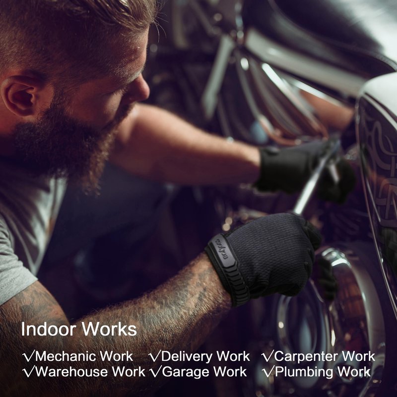 COOLJOB Touchscreen Utility Work Gloves for Men, Breathable Cooling Safety Gloves for Camping, Gardening, Hiking, Running and Driving, Lightweight and Flexible, Black Medium