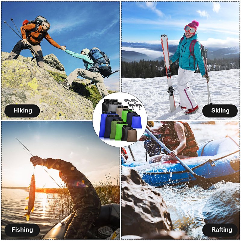 Shappy 12 Pcs 6/12 Pcs Waterproof Dry Bags, Lightweight Outdoor Waterproof Dry Stuff Sacks 15/8/5/4/3/2 L and Long Adjustable Shoulder Strap for Kayaking Rafting Boating Hiking Camping (Dark)