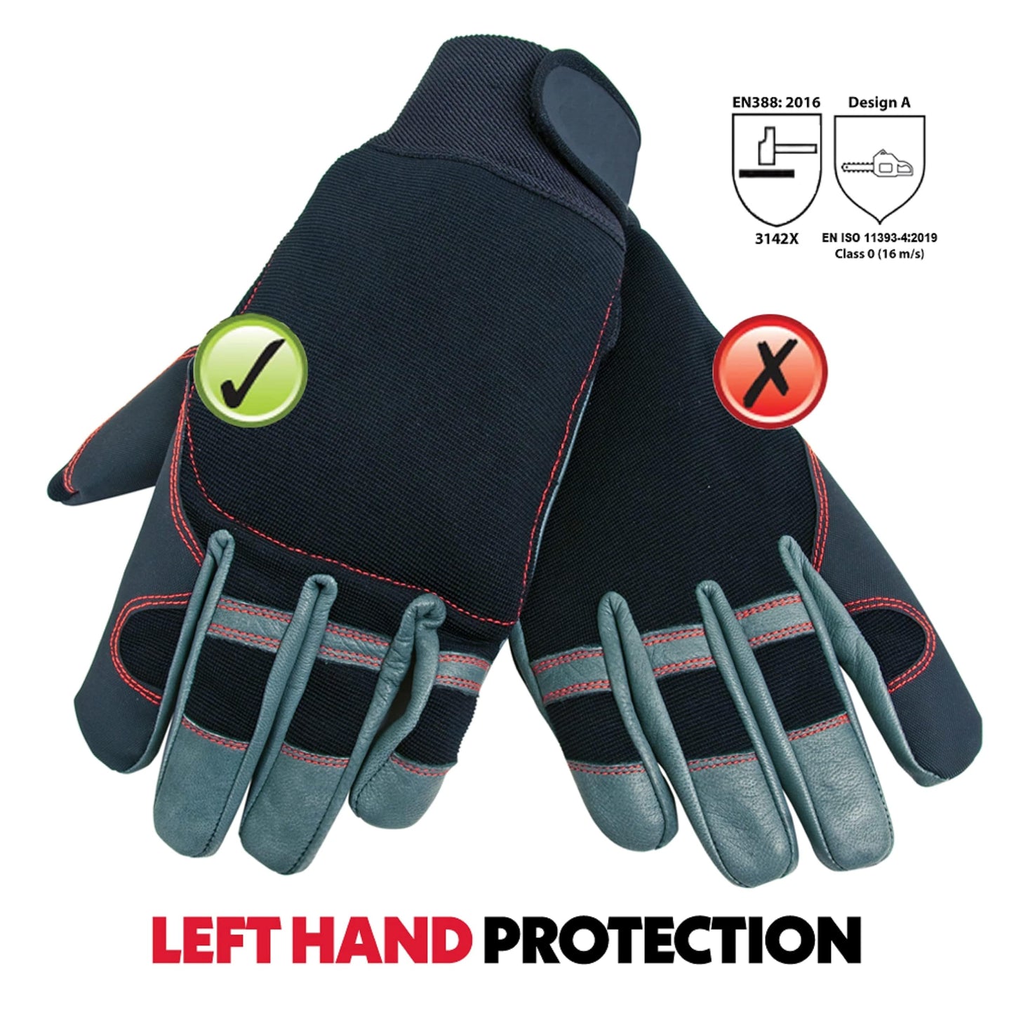 Oregon Chainsaw Gloves, 4 Way Stretch PPE Clothing, Pair of Professional Chainsaw Protective Gloves, Leather, Black – Large (Size 10) (295395)