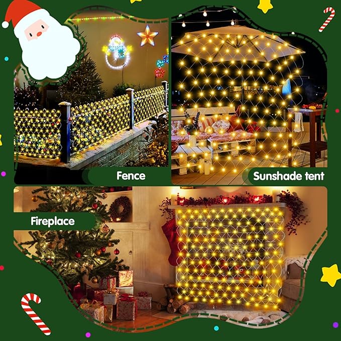 Hezbjiti Pack of 6 Battery Operated Christmas Lights Outdoor Total 600 LED 5FT x 3.3FT Waterproof Timed Memory Net Mesh Lights for Xmas Trees Bushes Garden Yard Lawn Patio Christmas Decor (Warm White)