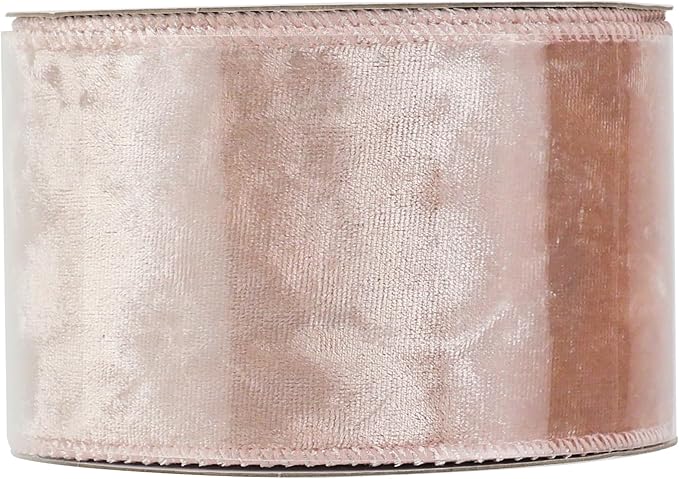 MEEDEE Rose Gold Velvet Wired Ribbon 2.5 Inch - 10 Yards Crushed Velvet for Christmas Tree Decoration, Wreath Supplies, Crafts Bow