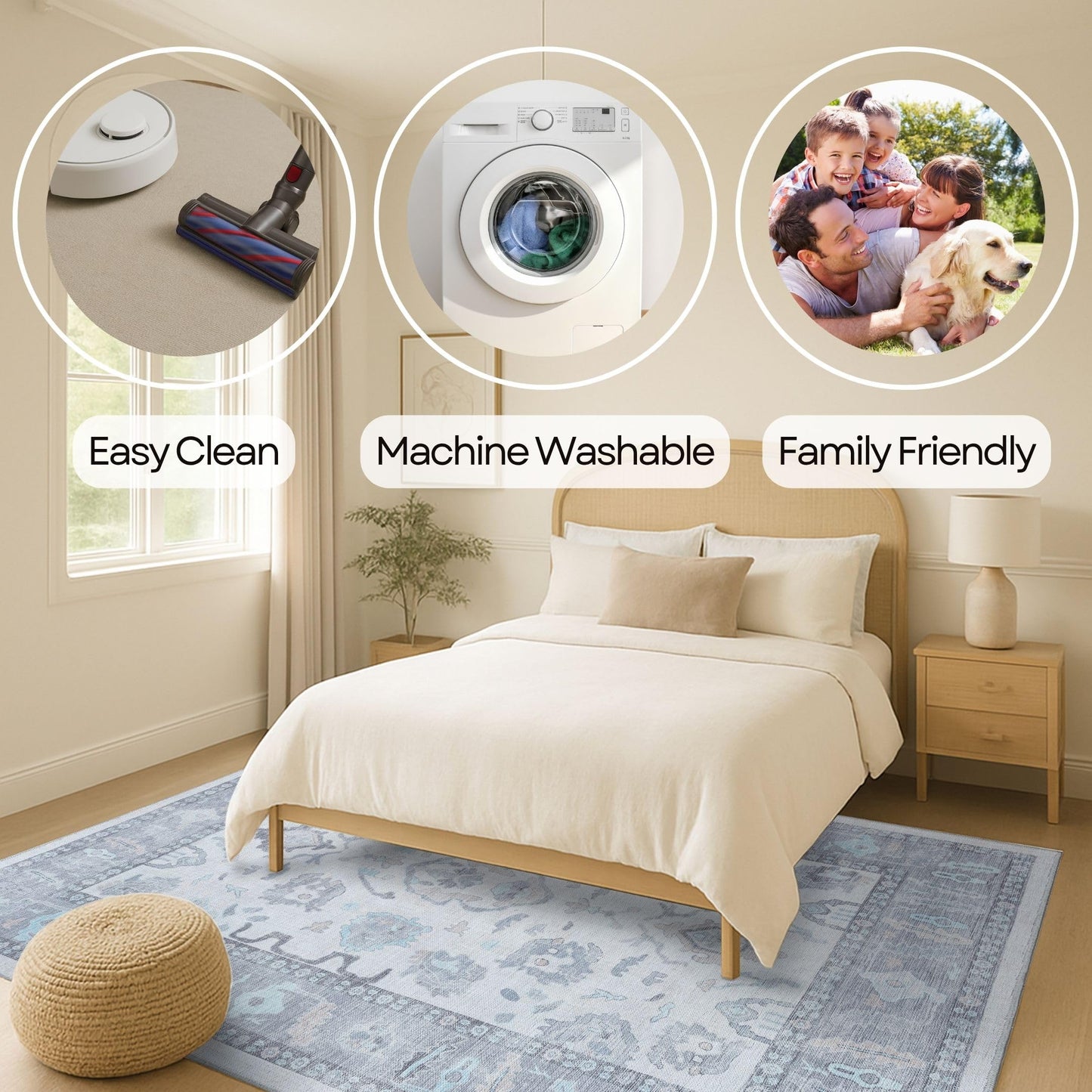 Fame Rugs Modern Oushak Rug 2x3, Doormat Vintage Turkish Gray Oriental Antique Inspired Small Area Rugs, Washable Foldable Luxury Living Room Bedroom (384GB, 2' x 3')