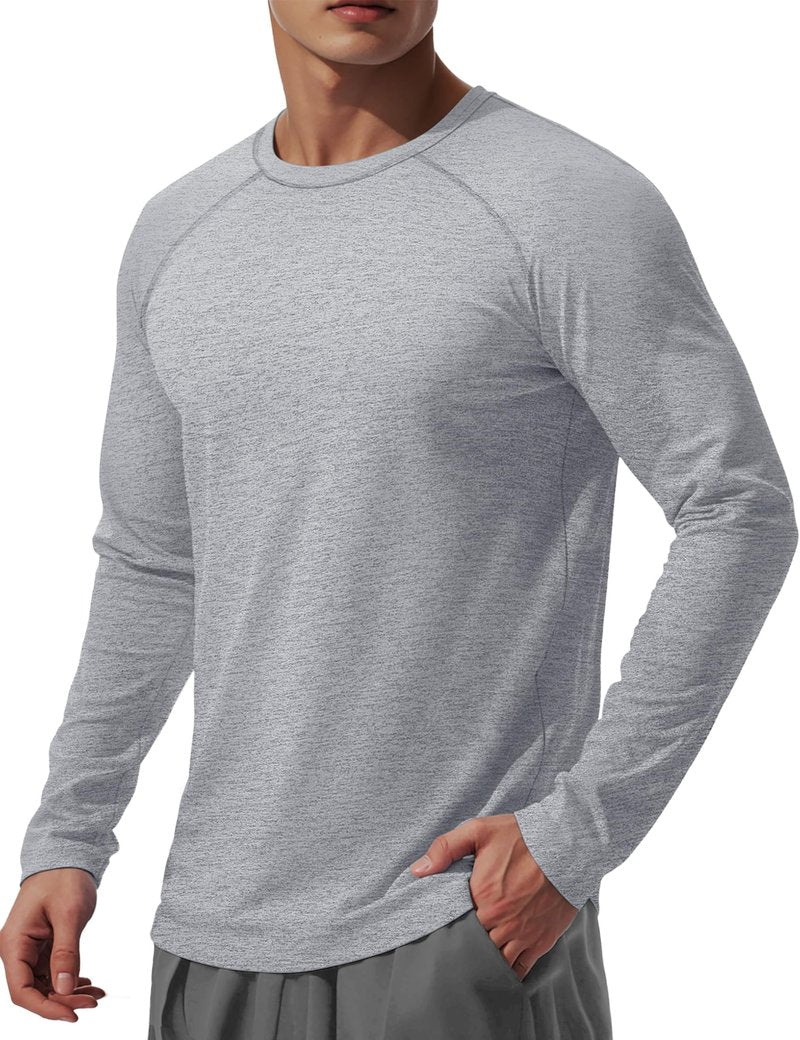 MAGCOMSEN Mens Long Sleeve Shirts UPF 50 Workout Moisture Wicking Quick Dry T Shirts Athletic Fishing Hiking Tee Light Grey,L