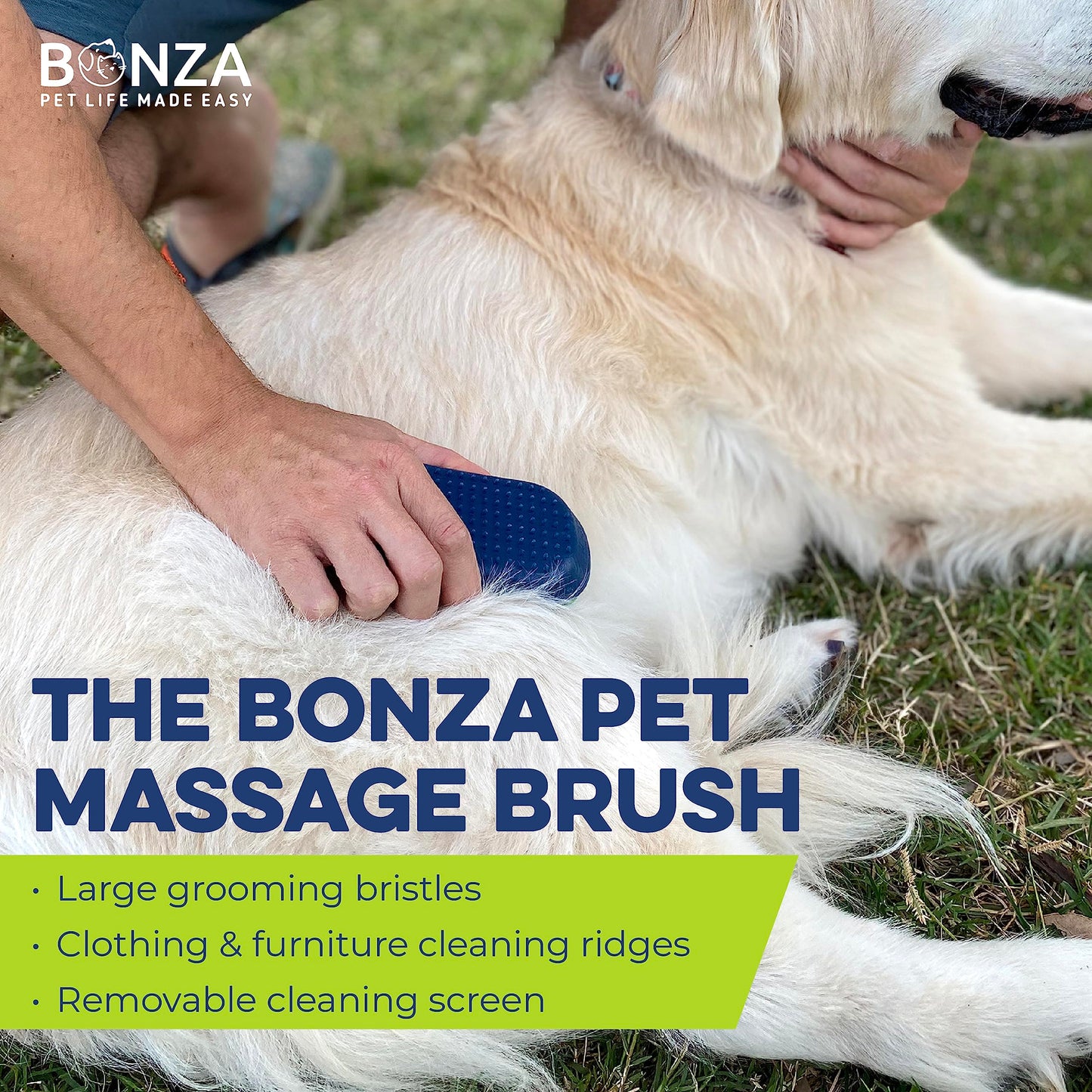 Bonza Dog & Cat Grooming Massage Brush with Removable Screen – Pet Scrubber for Gentle Short & Long-Haired Fur - Dog Bath Brush