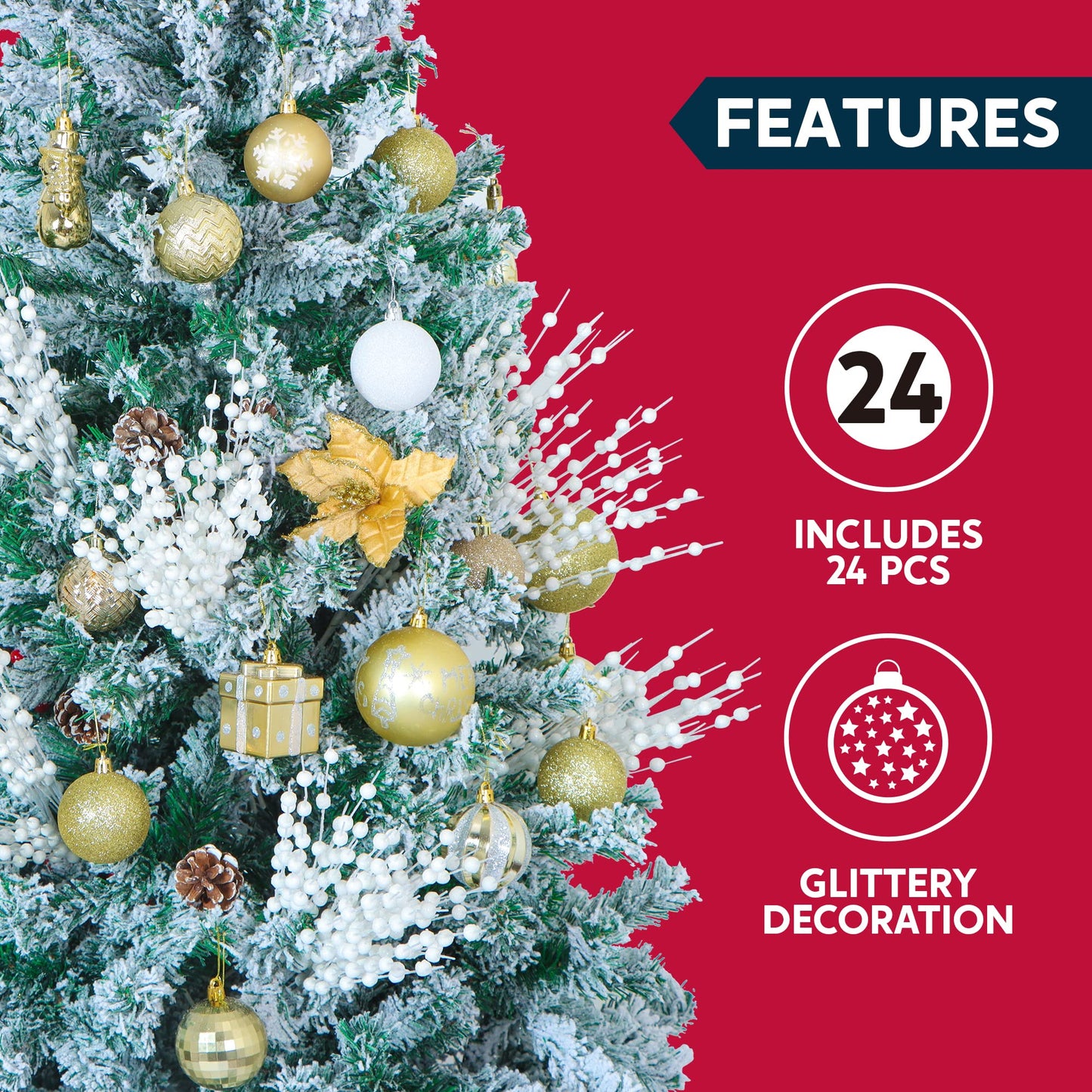 Joiedomi 24 Pcs Christmas Tree Berry Stem (White), Decorative Bead Sticks, Glittery Twigs, Picks, Branches for Christmas Tree, Small Vase, Holiday, Wedding, Party (17 Inches, White)