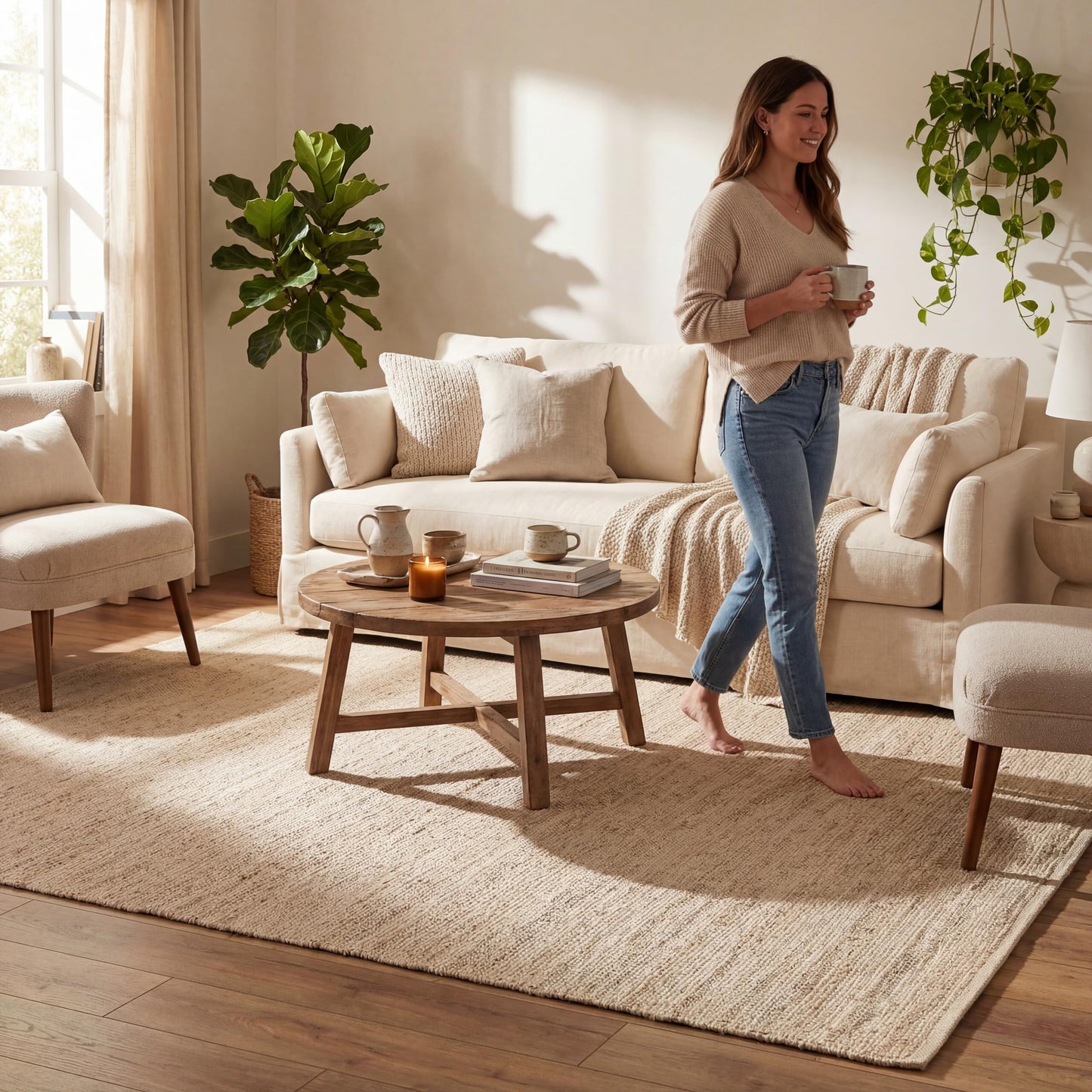 nuLOOM 2x3 Elfriede Jute & Cotton Hand Woven Area Rug, Natural, Solid Rustic Farmhouse Style, Weaved Design, Natural Fiber, For Bedroom, Living Room, Dining Room, Hallway, Office, Entryway
