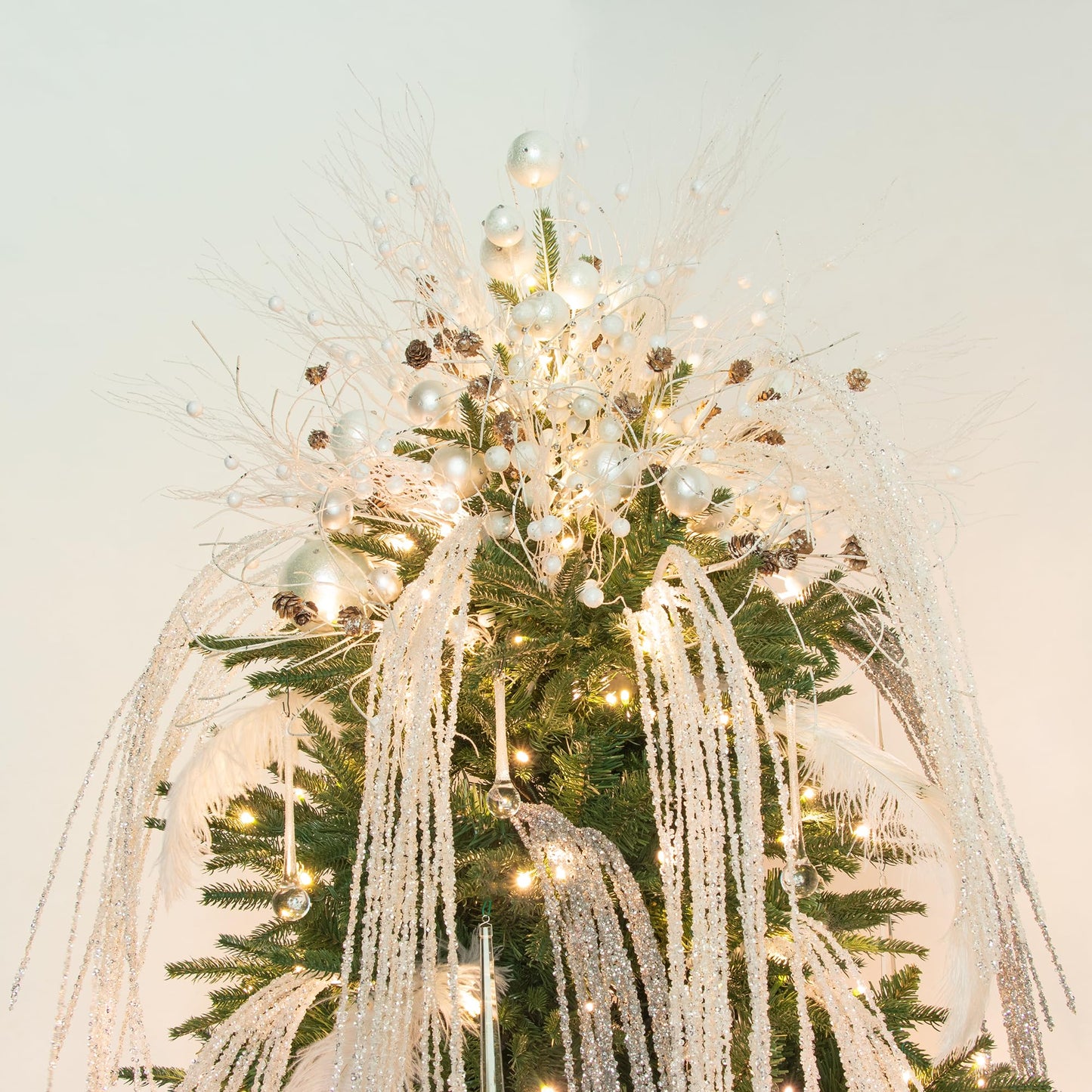 KI Store White Christmas Tree Picks Sprays Set of 20 Glittered Twigs Decor for Christmas Tree Decoration Wreath Garland Floral Arrangement