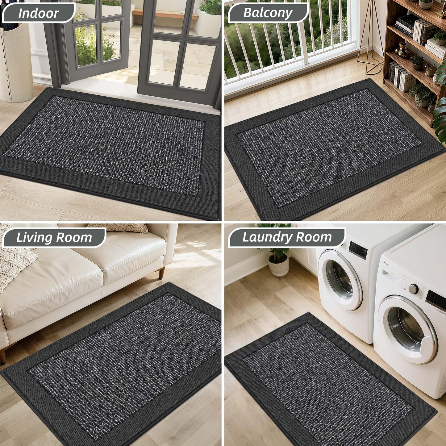 BEQHAUSE Indoor Door Mat 20"x32"+20"x32", Non-Slip Entryway Rugs Low-Profile Washable Floor Mat Stain-Resist Absorbent Welcome Mat for Front Back Door, Entrance, Living Room, Laundry Room, Charcoal