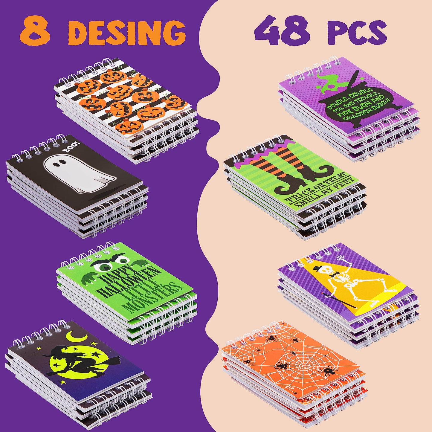 JOYIN 48 PCS Halloween Spooky Notepad Set in 8 Designs, Halloween Note Pads for Kids Trick or Treating, Stationery Prizes and Treats, Goodies Bags Fillers, School Classroom Party Favors Supplies Gifts