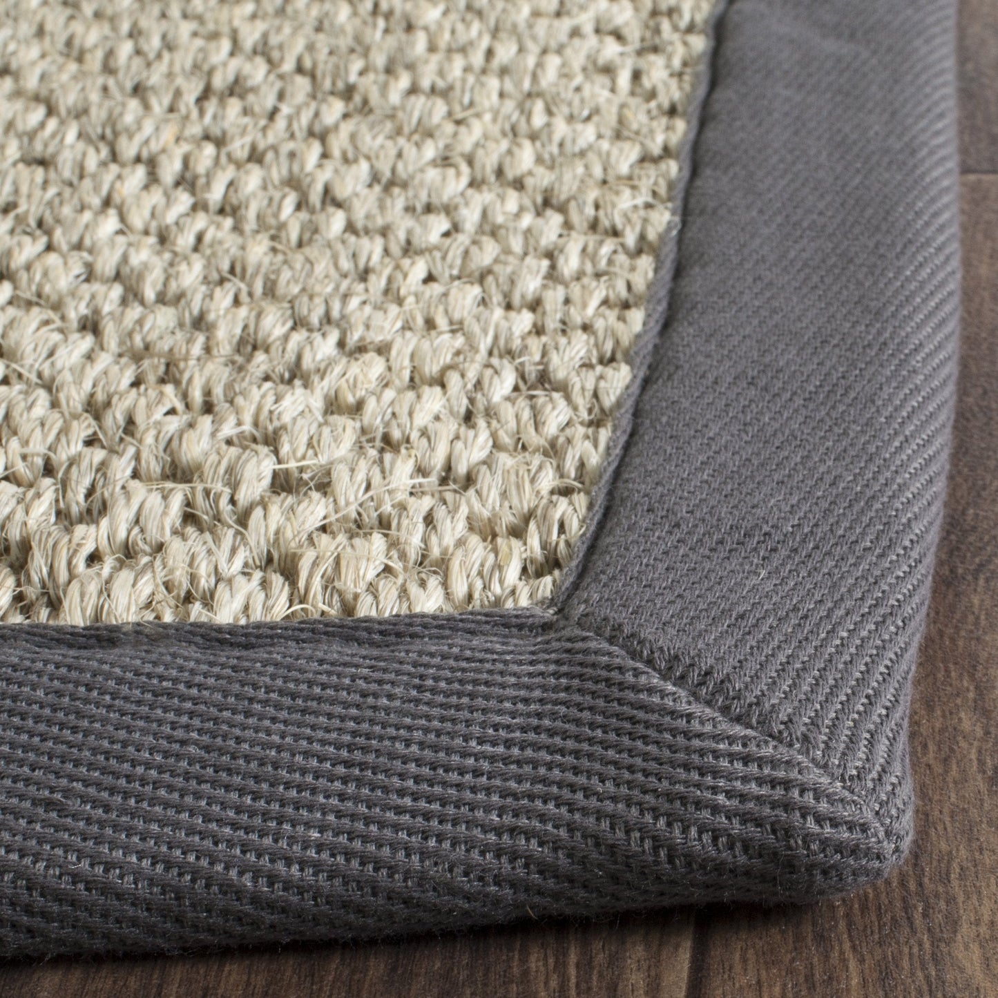 SAFAVIEH Area Rug 6' Square - Natural Fiber Collection - Marble & Grey, Sisal, Woven Design with Border (NF443B)