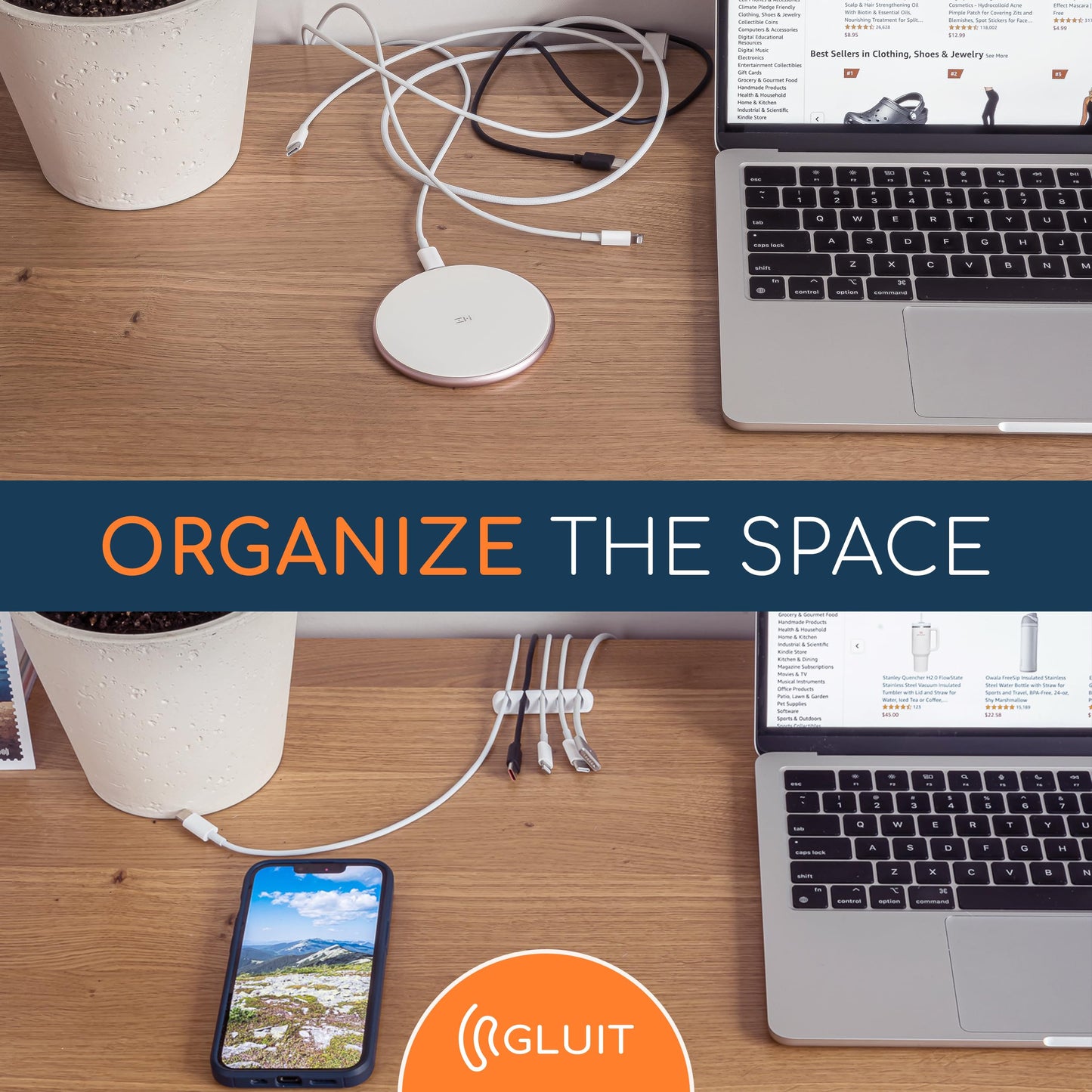 GLUIT Adhesive Desktop Cable Organizer Versatile Cord Holders Wire Clips and Cable Holder Cord Organizer for Desk Table Accessories Office Spaces New White 5 Pack