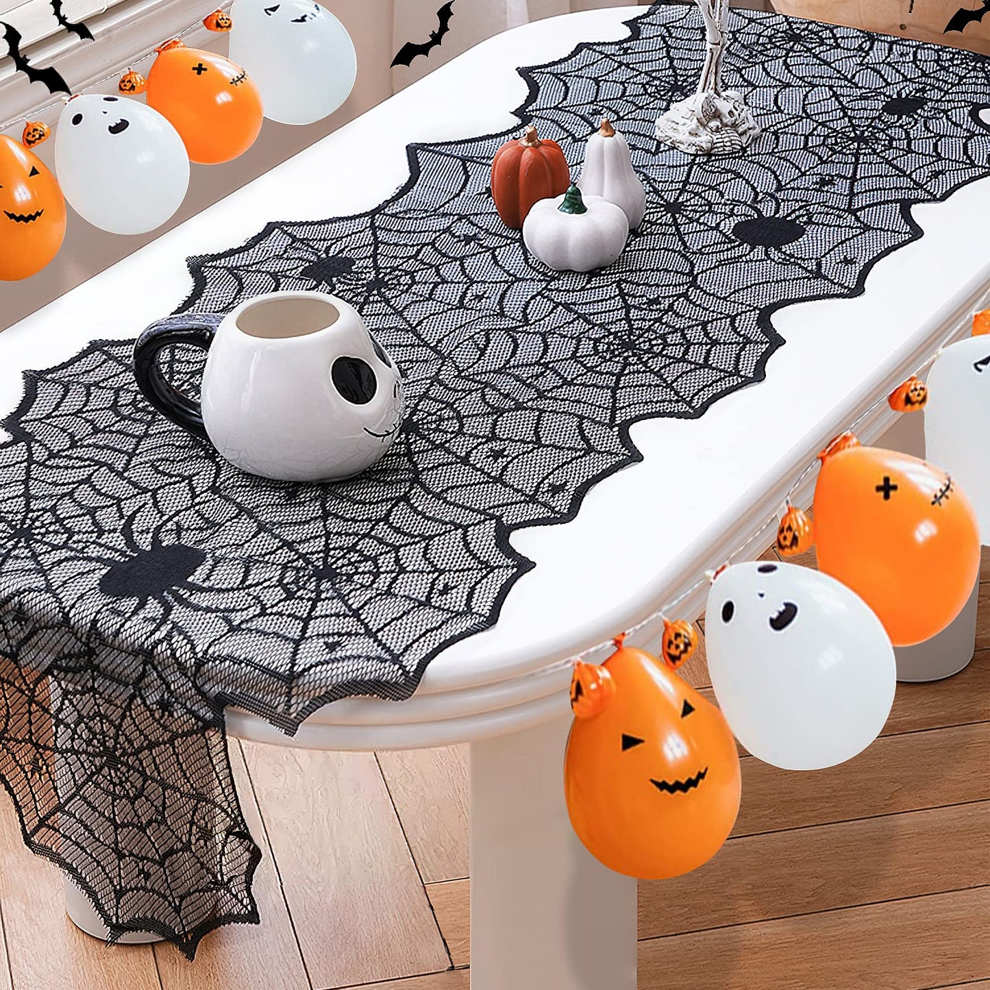Halloween Table Runner - Black Lace Spider Web Table Runners for Halloween Decor,Vivid Polyester Spider Web Table Runner for Halloween Masquerade Party Dinner Table Decoration 18 X 72 Inch