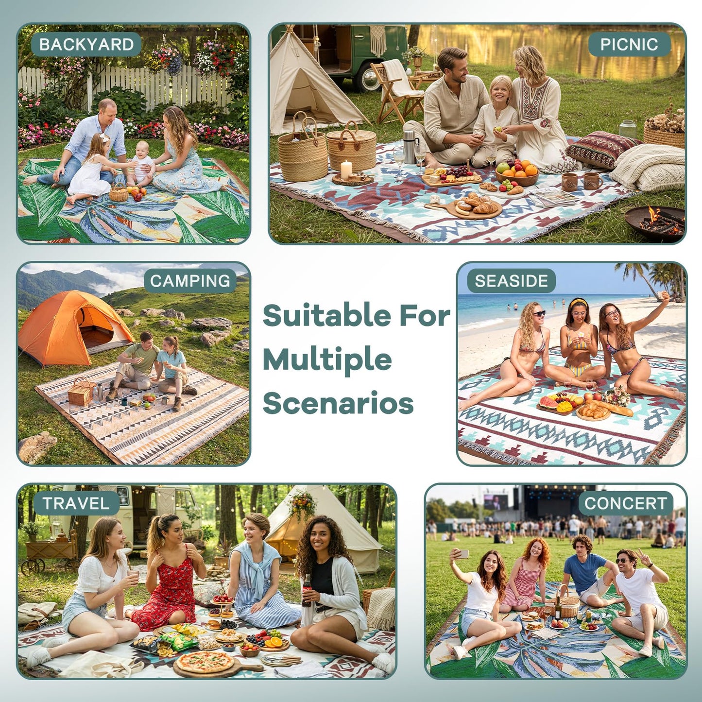 2 in 1 Extra Large Boho Beach Blanket Towel Giant Woven Outdoor Rug Picnic Mat Camping Gear Cruise Essential 2026 Summer Vacation Must Have Airplane Travel Accessories Costa Rica Hawaii Trip Stuff
