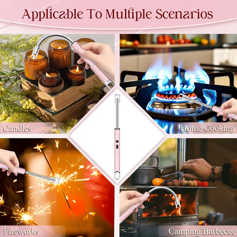 Electric Lighter, Candle Lighter Flameless Windproof with 360° Flexible Neck & LED Power Display, Type C Arc Rechargeable Lighters for BBQ, Camping, Cooking, Gift for Christmas, Thanksgiving, Birthday