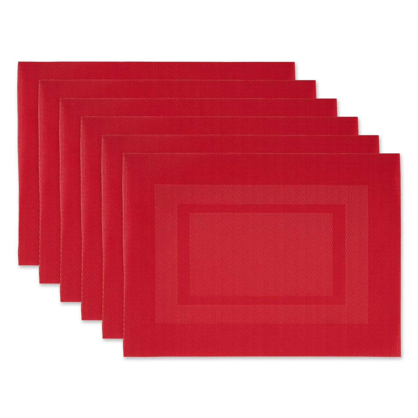 DII Everyday, Easy to Clean Indoor/Outdoor Woven Vinyl Double Border Placemats, 13x18, Tango Red - Set of 6