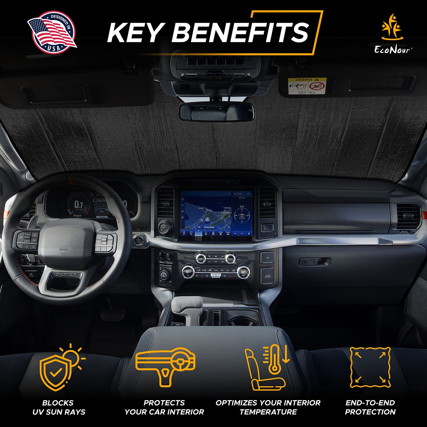 EcoNour Accordion Car Windshield Sun Shade | Car Sun Visor to Protect Harmful UV Rays | Foldable Automotive Windshield Sunshades | Window Sun Blocker to Keep Your Vehicle Cool & Comfort - 58" x 28"