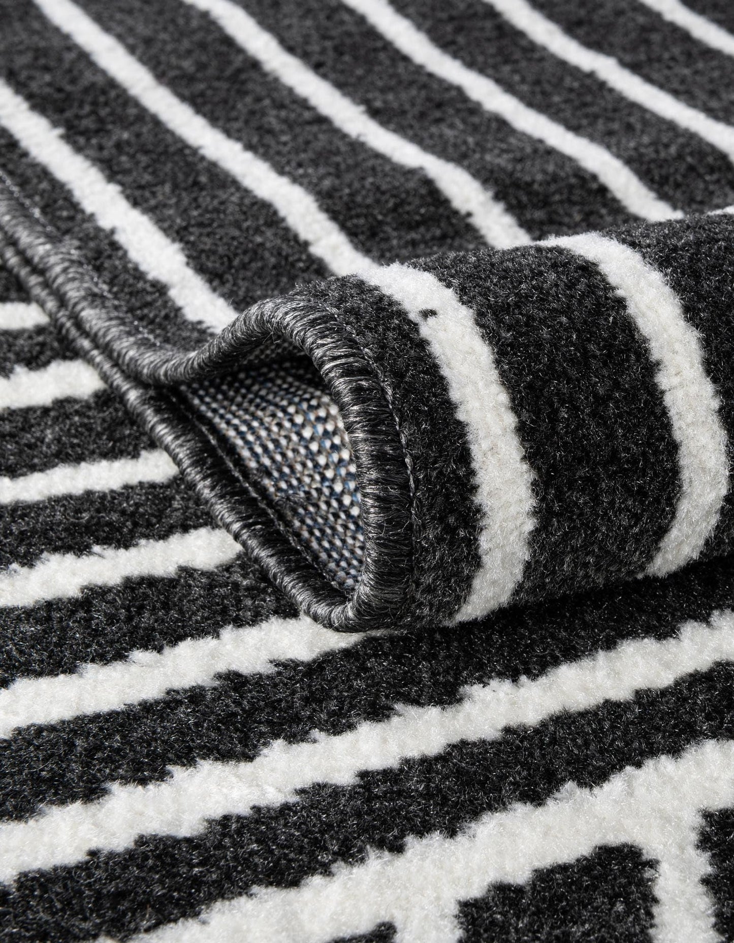 Rugs.com - Oslo Rug – 8 Ft Square Black Easy-Clean Area Rug – Bold Geometric Stripes, Perfect for Living Rooms, Bedrooms, and Home Offices