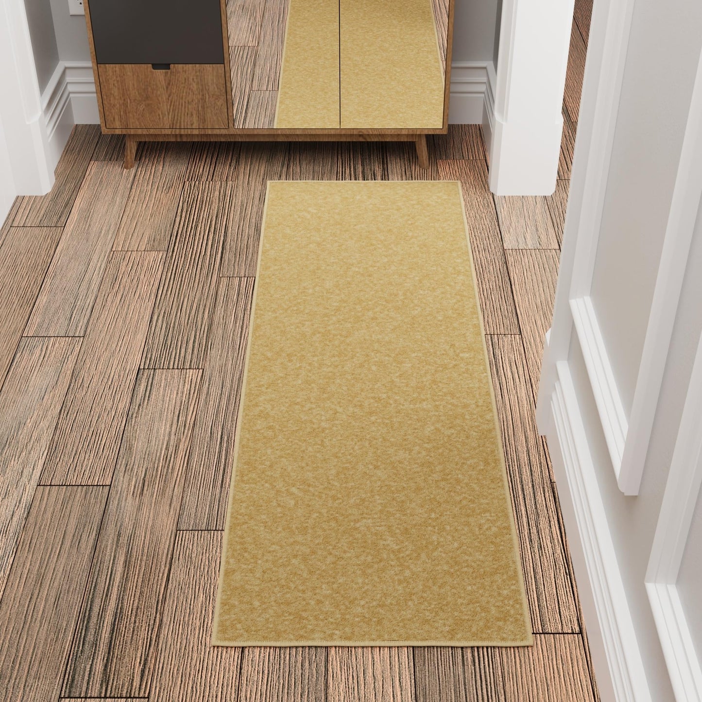 Sweet Home Stores Non-Slip Solid Design Rubberback Runner Rug for Kitchen, Hallways, Bathroom, Entrance, Bedroom, 20" x 59", Beige