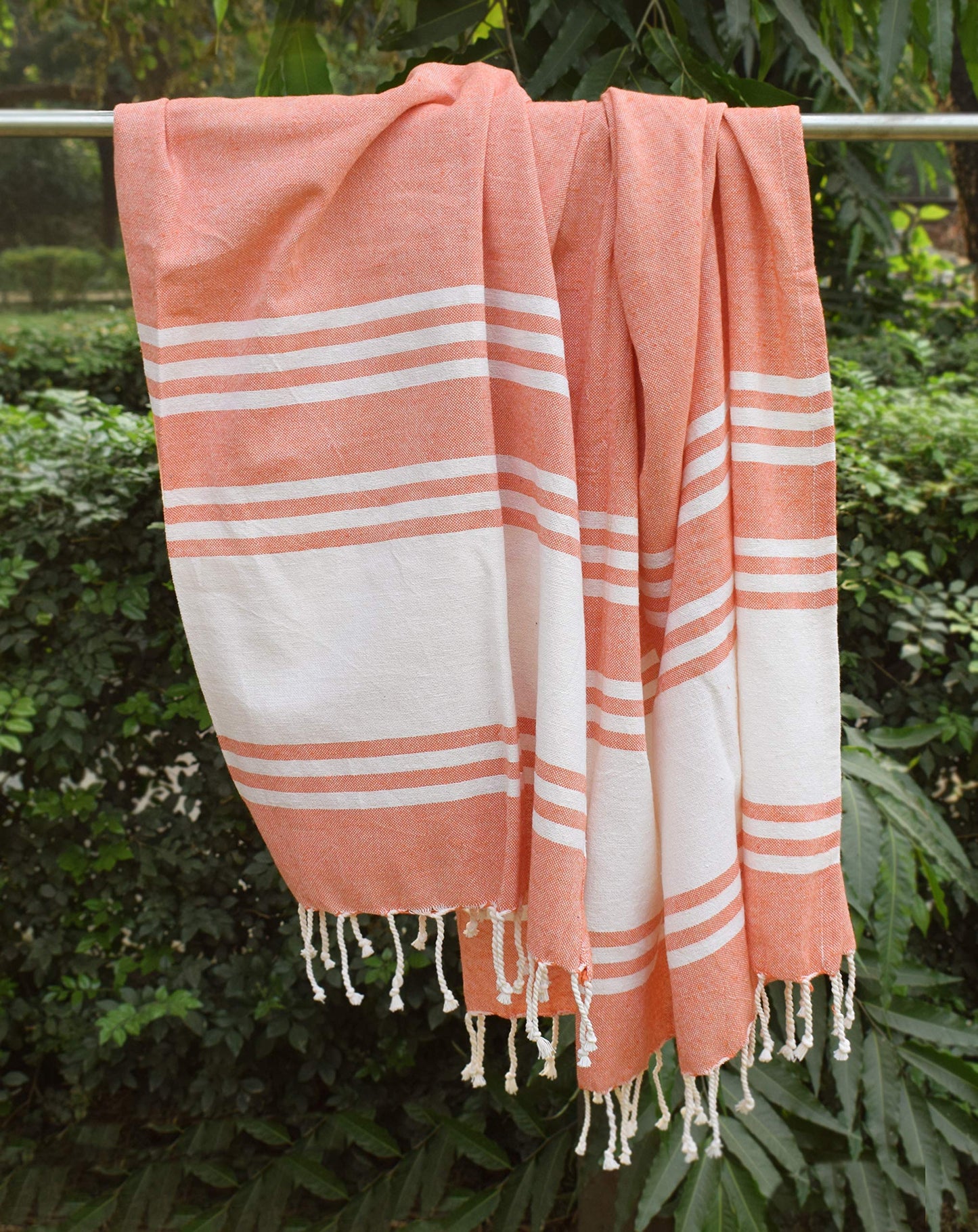 Goroly Home Cotton Turkish Peshtemal Beach Towel, Extra Large, Thin Quick Dry Sand Free Pool & Swim Towel, Bathing Blanket, Travel Essentials, (Orange, 36x71 Inches)