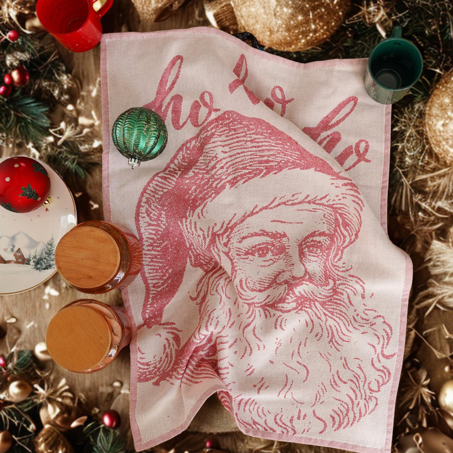 sea me at home Christmas Tea Towel Set of 4-100% Cotton Jacquard Kitchen Towels, Festive Dish Towels for Christmas Decor, Perfect Hostess Gift (Merry Christmas)