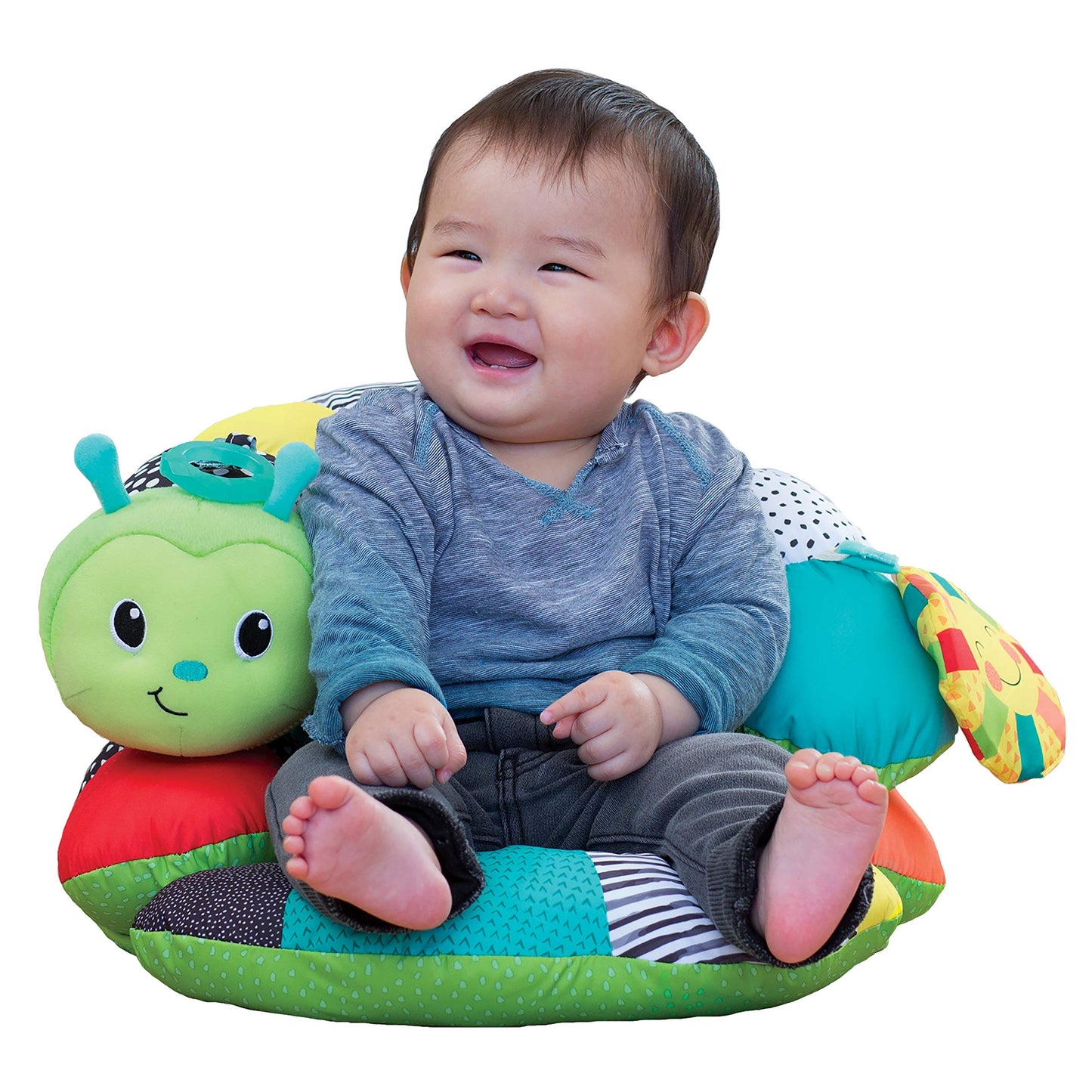 Infantino Prop-A-Pillar Tummy Time & Seated Support, Baby Floor Seat for Tummy Time & Early Sitting, Soft, Supportive, Engaging Toys, Caterpillar