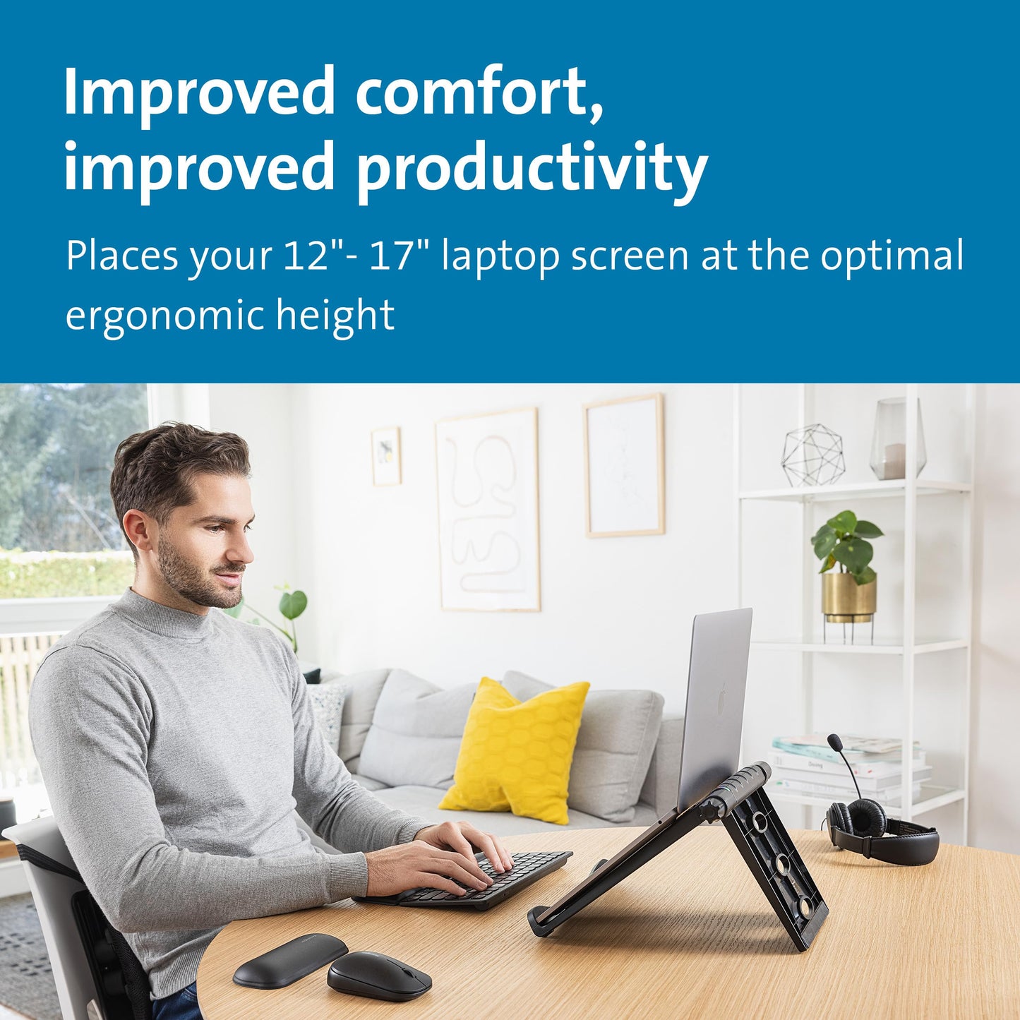 Kensington Easy Riser portable ergonomic laptop stand, for 12 inch - 17 inch devices, height adjustable with SmartFit system, for better cooling and air circulation, Black, 60112