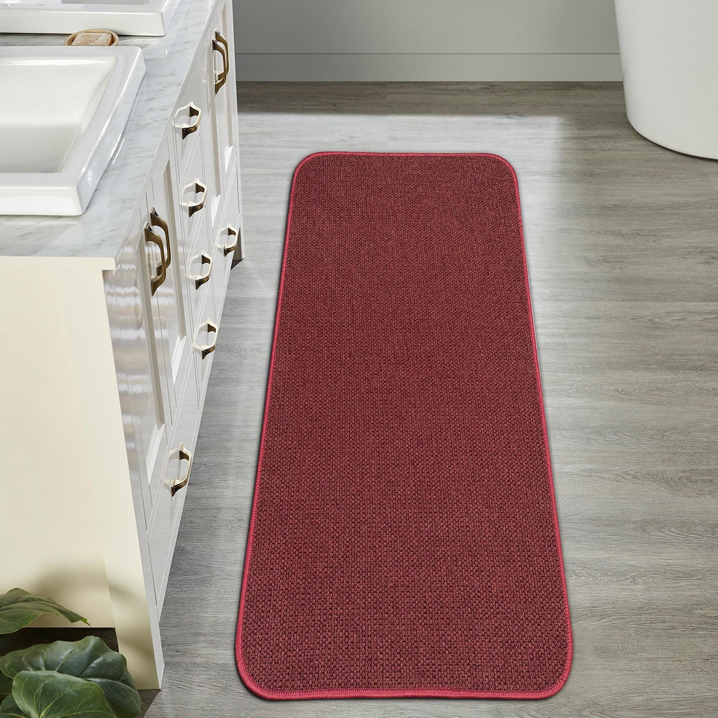 Bosap Bath Mat,Ultra Thin Bathroom Runner Rugs,Large Bath Mats for Bathroom,Quick Dry,Non-Slip,Machine Washable,Low Pile,Bath Rug,Shower Outside,Sink,Home Decor Accessories.Red,(17x35inch)