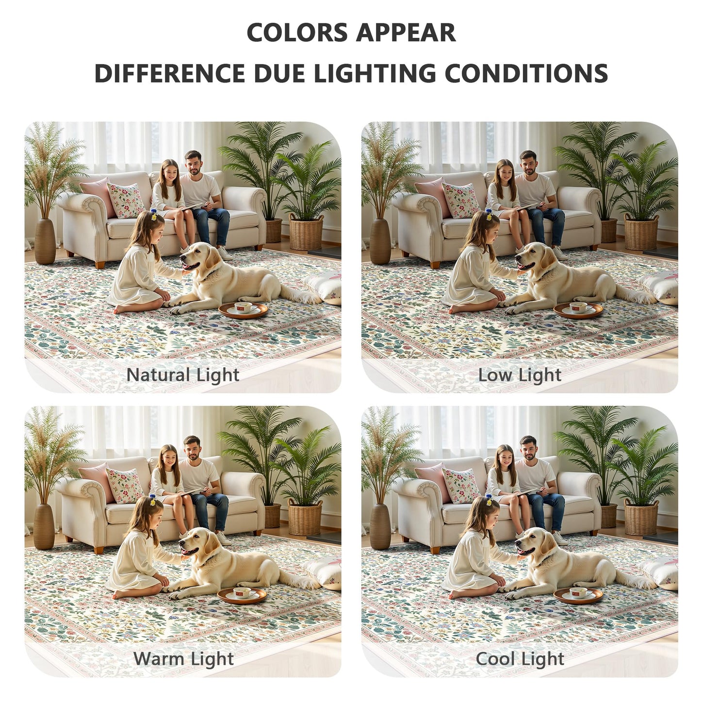 Yarooge 8x10 Area Rugs, Machine Washable Low Pile Floral Rugs for Living Room, Bedroom, Large Boho Area Rug with Non-Slip Backing for Dining Room(Pink Floral)