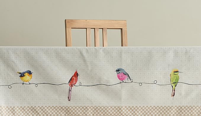 Maison d' Hermine Table Cloth Rectangle Table 100% Cotton 70 x 108 Inches Tablecloth Reusable Decorative for Dining Room, Farmhouse, Home, Party, Festive & Wedding Spring Summer - Birdies On Wire
