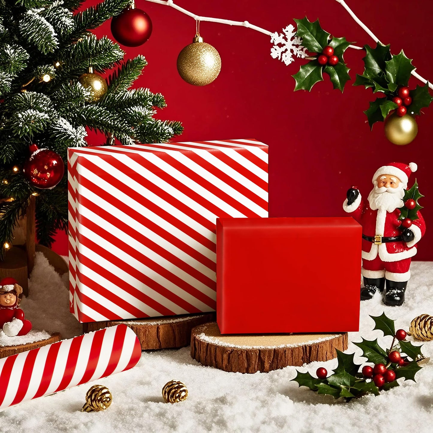 WRAPAHOLIC 30 Inch Reversible Wrapping Paper - Jumbo Roll Red and Stripes Design for Birthday, Holiday, Wedding, Baby Shower Wrap - 30 inch x 33 feet