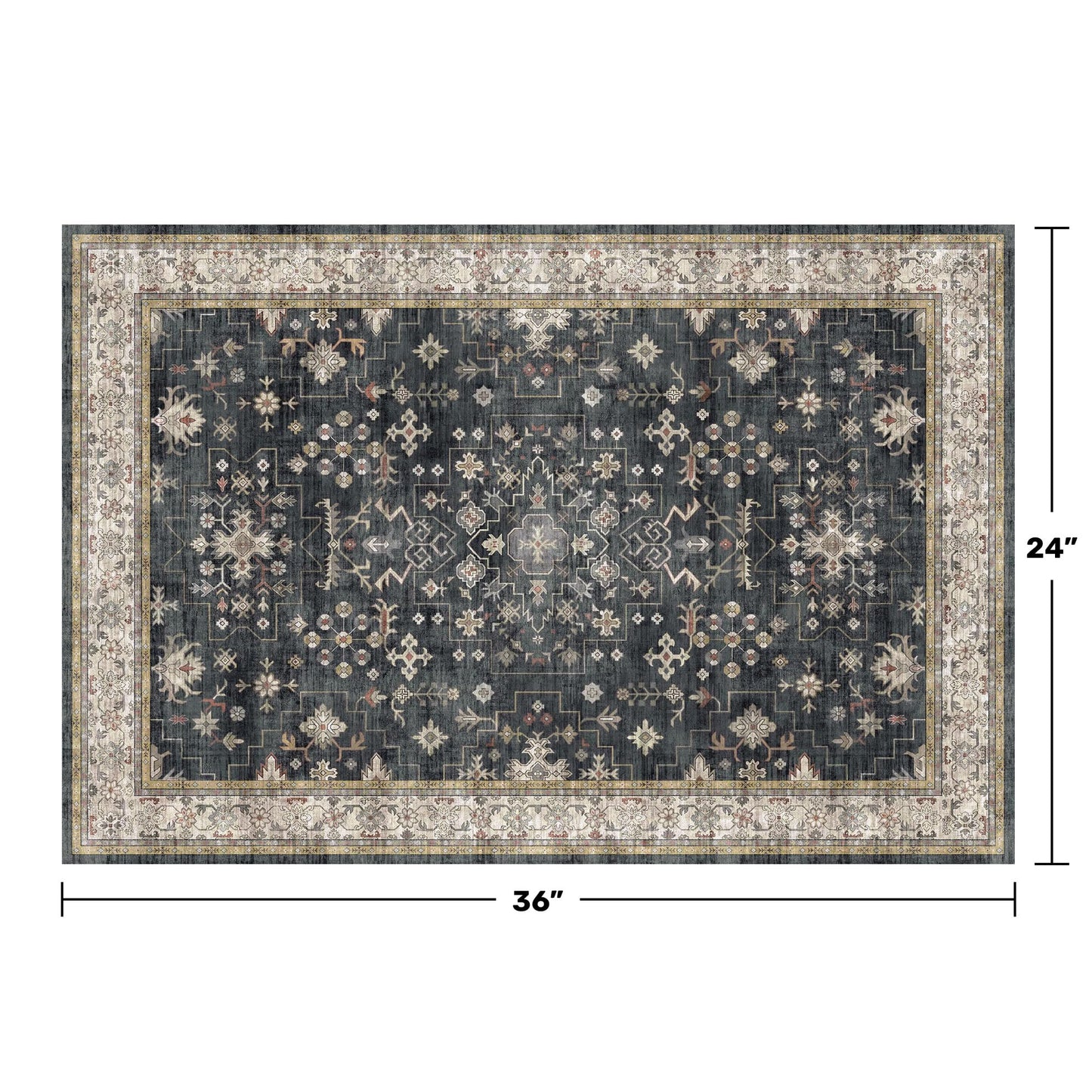 Black Washable Entry Rug, 2x3 Small Rugs for Entryway Kitchen Bathroom Door Mat Indoor Entrance, Non Slip Rubber Backing, Stain & Fade Resistant, Ashen Charcoal Floral Decor
