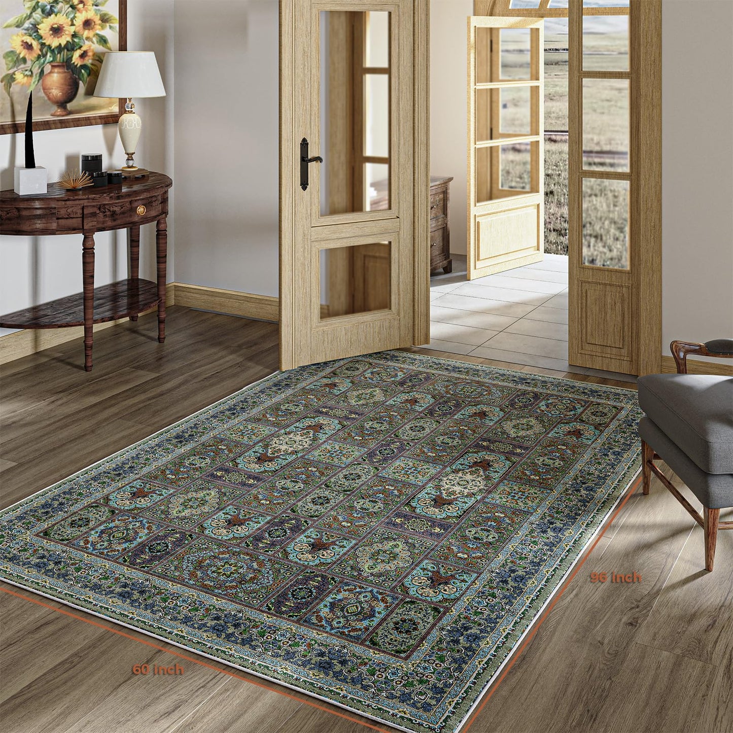 Kitogna 5x8 Area Rugs for Living Room, Foldable Soft Rugs for Under Table & Bedroom, Anti-Slip with Low Pile for Dining Room Easy to Store