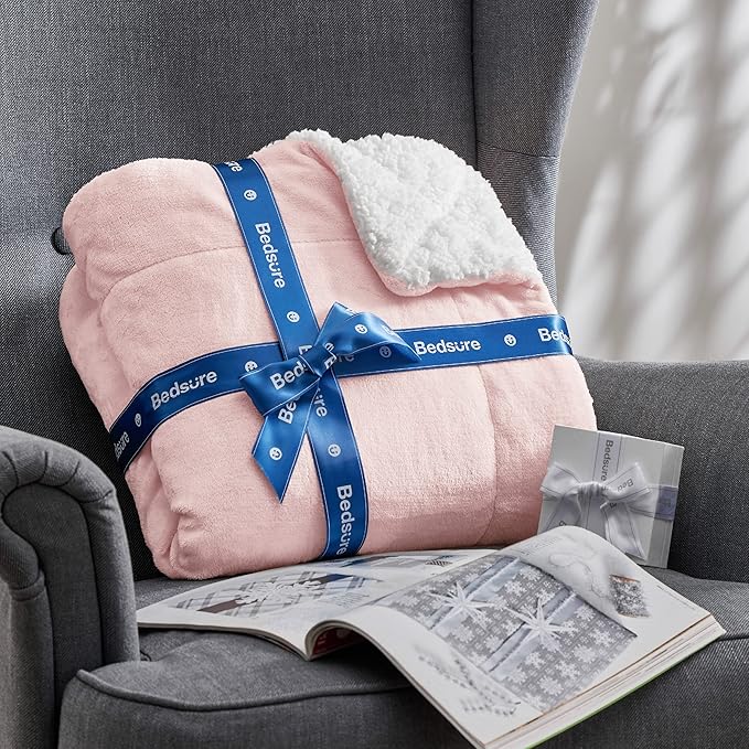 Bedsure GentleSoft Sherpa Fleece Throw Blanket Twin Size for Couch - Thick and Warm Throw for Girls, Soft Fuzzy Plush Twin Blanket for Winter, Pink, 60x80 Inches