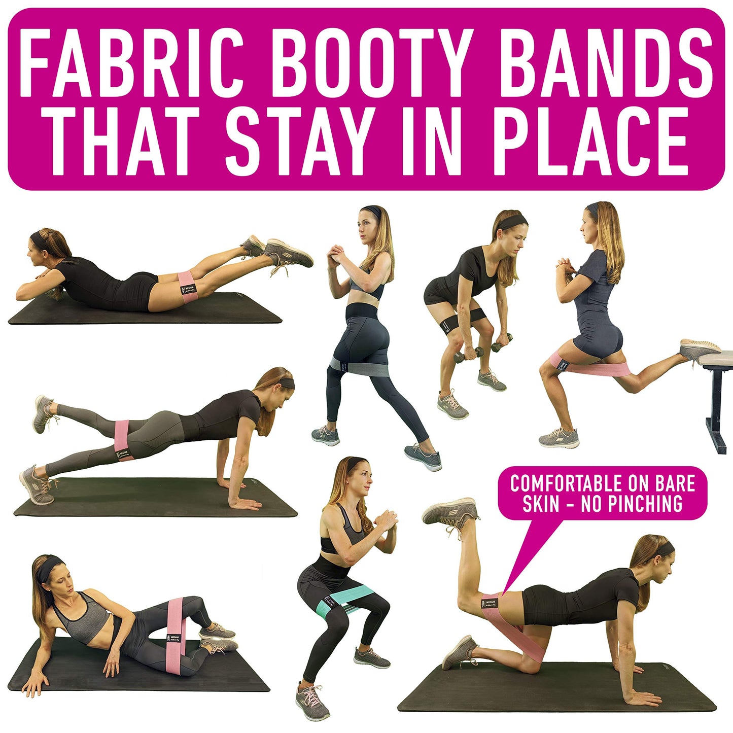 Resistance Bands for Working Out with Workout Bands Guide. 4 Booty Bands for Women Men Fabric Elastic Bands for Exercise Bands for Legs for Working Out Hip Thigh Glute Bands Set