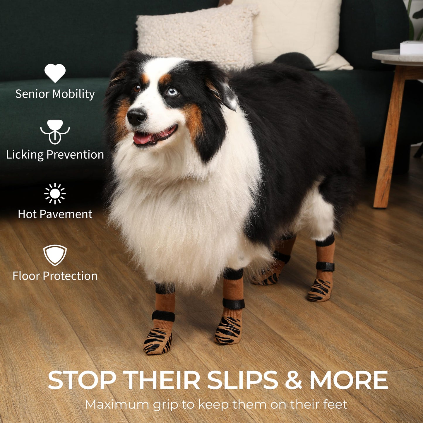 DOK TigerToes Premium Non-Slip Dog Socks for Hardwood Floors - Extra-Thick Grip That Works Even When Twisted - Prevents Licking, Slipping, and Great for Dog Paw Protection (Cool Caramel, Medium)