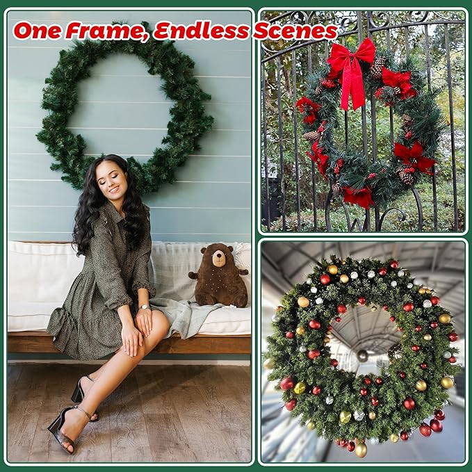 Fovths 24 Pieces Metal Christmas Wire Wreath Frame 24 Inch Green Wreath Ring with Floral Wire Form Front Door Garland Frame for Christmas Wedding Home DIY Crafts Supplies